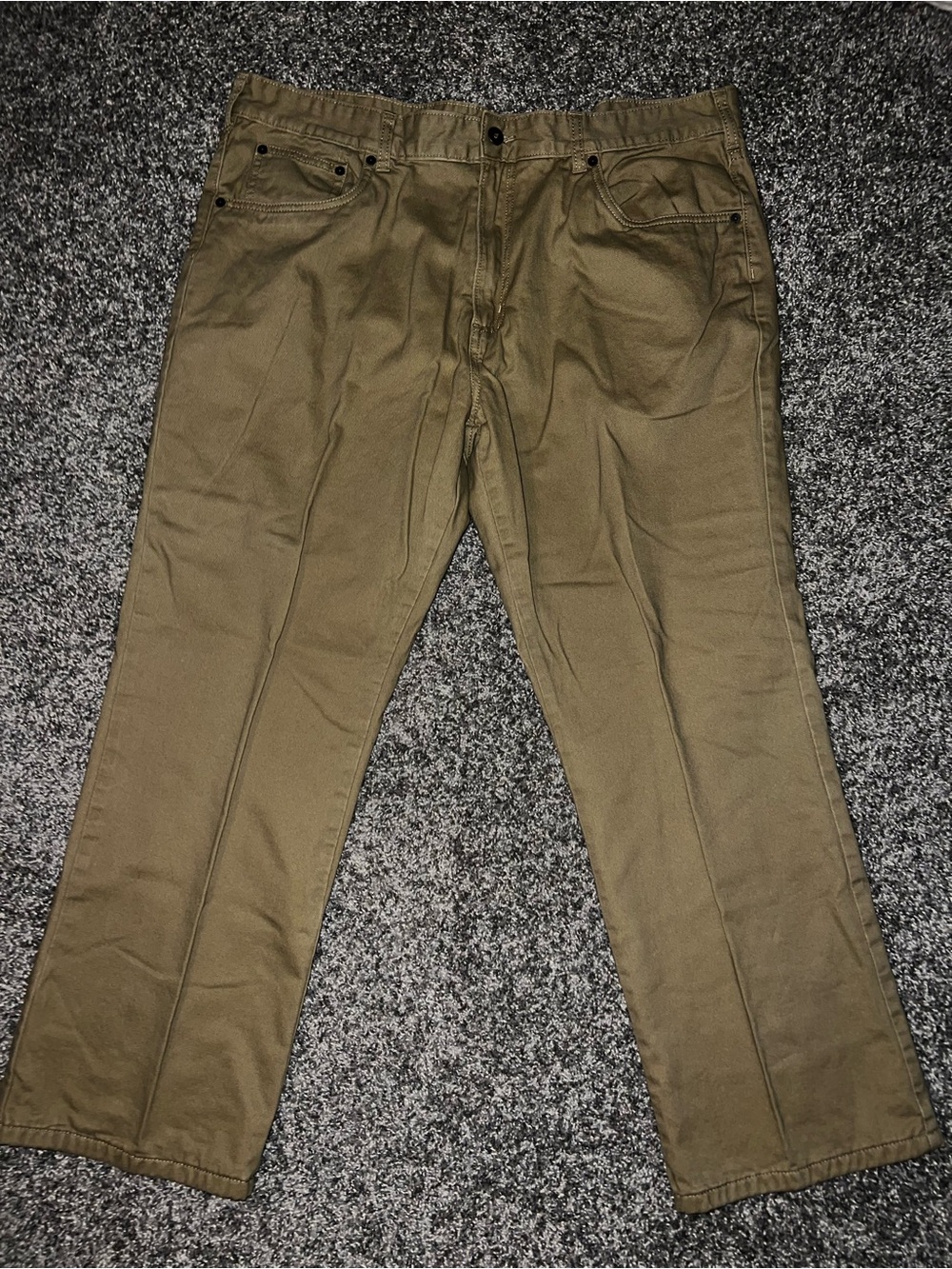 Men's Khaki Flannel Lined Straight-Leg Pants